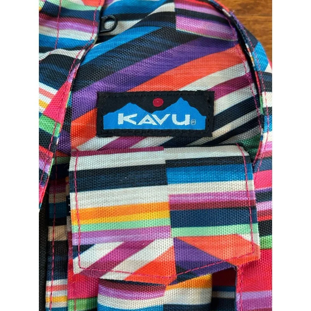 KAVU RAINBOW‎ Sling Bag Vibrant! Striped Candy Large Pockets Zip Clean Purse